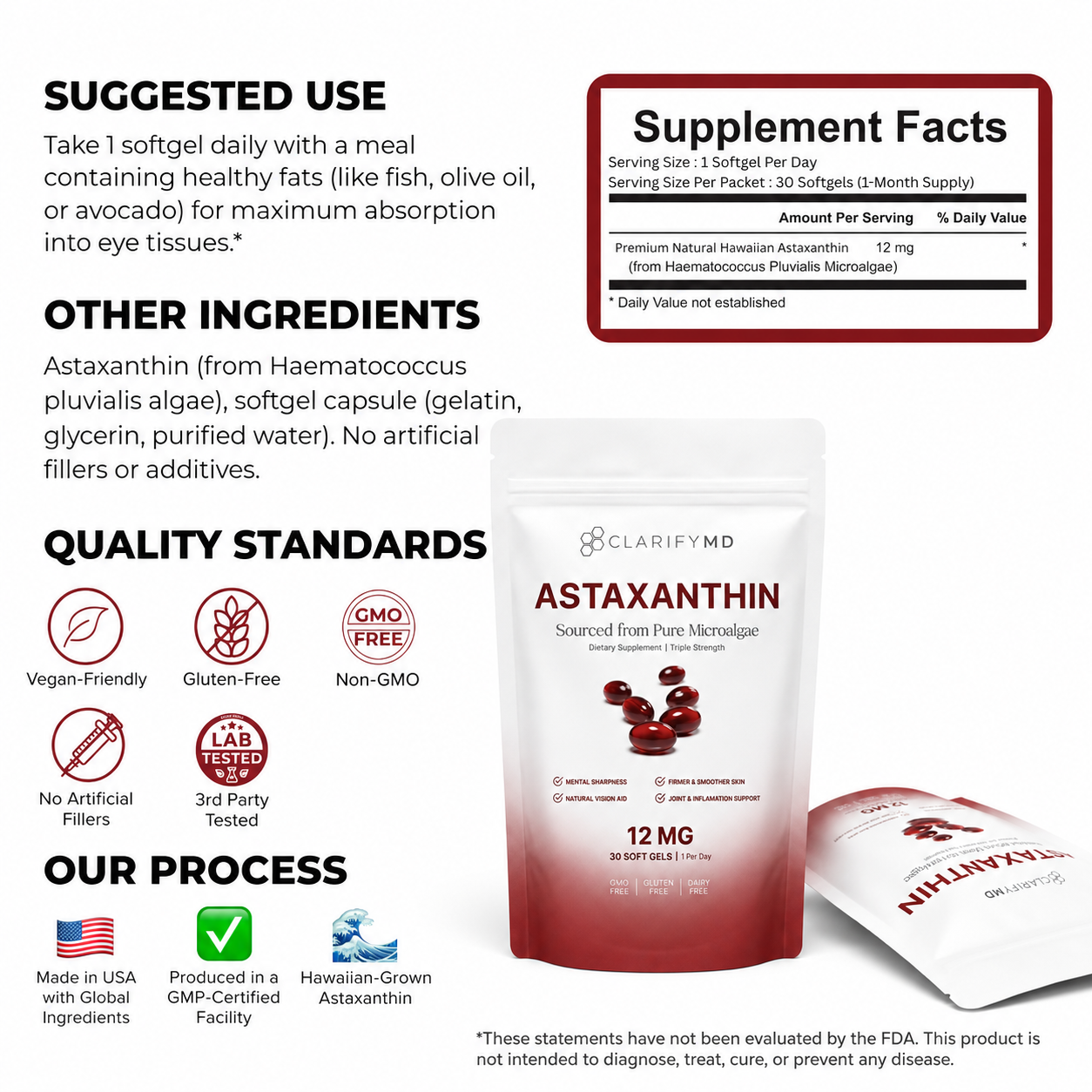 ClarifyMD Astaxanthin nutritional information